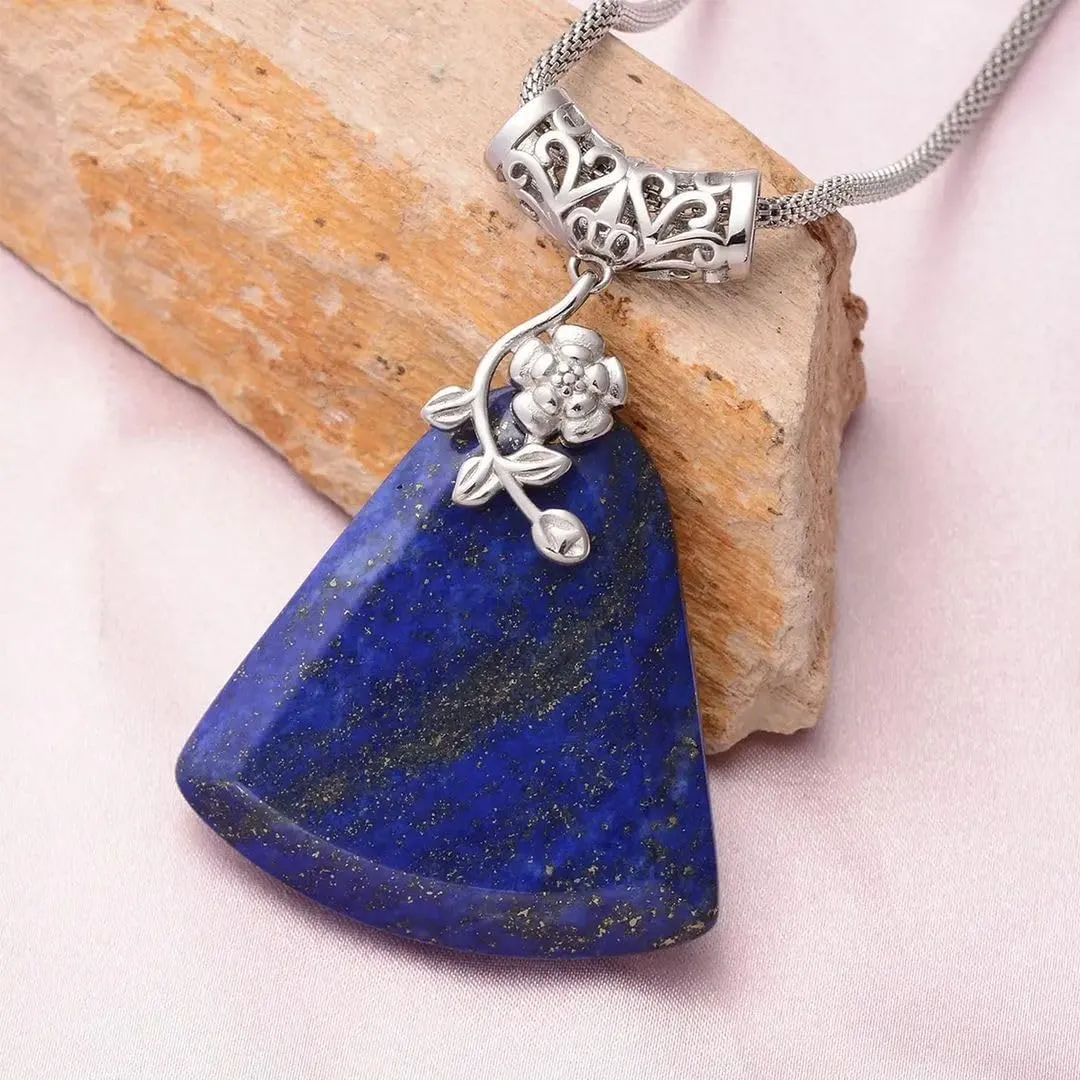 Shop LC Blue Lapis Lazuli Necklace Flower Natural Stone Jewelry for Women Chain 20" Birthday Gifts