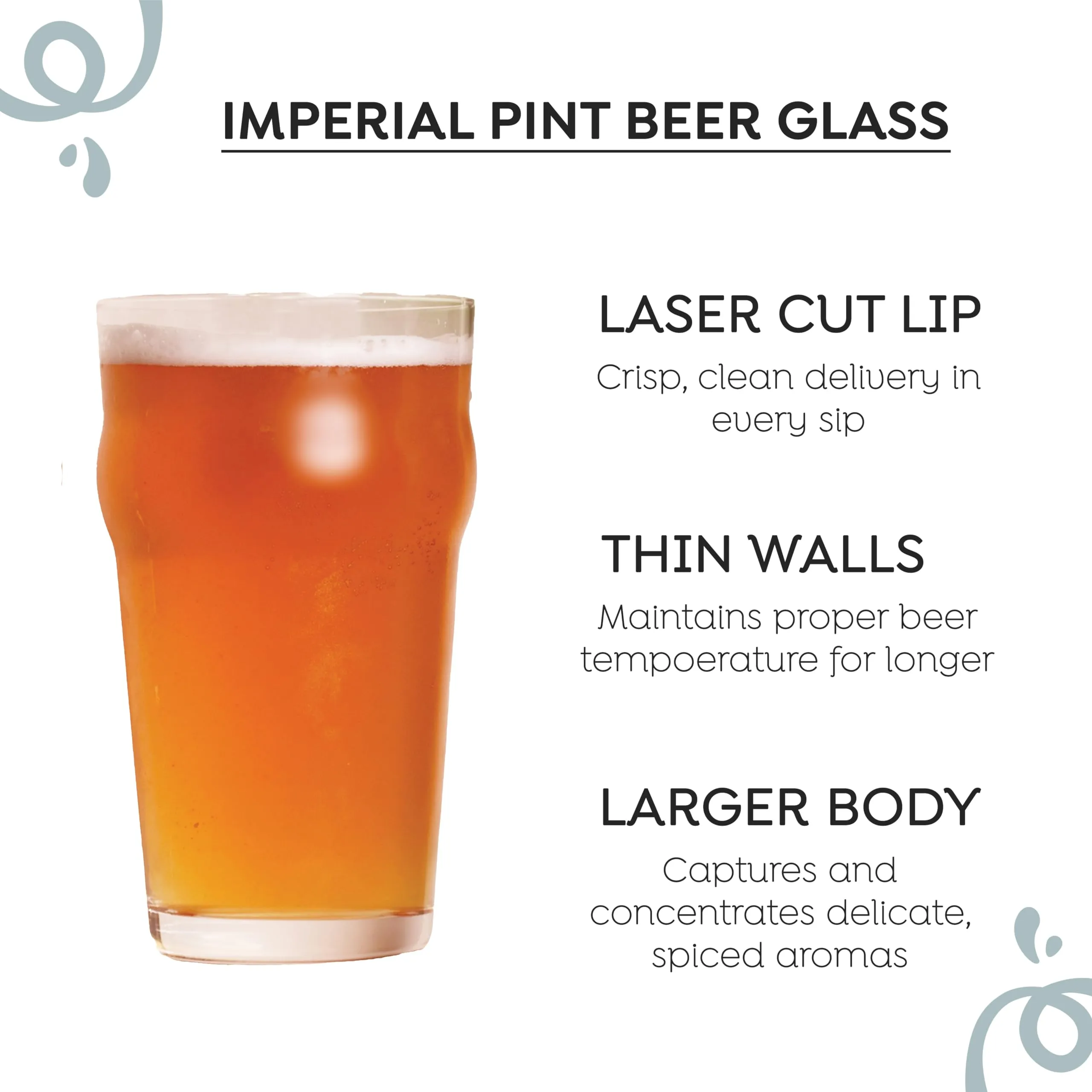 Sipologie Imperial Pint Beer Glass 570ml, Set of 4 - Classic British Style Beer Mug - Great for Gifting