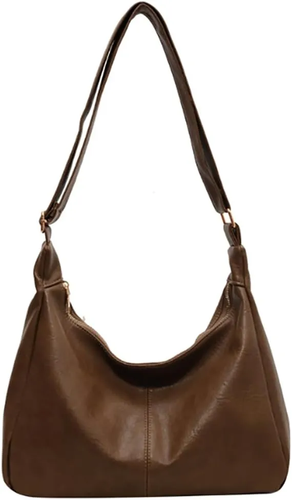Slouchy PU Leather Hobo Bags Women Trendy Underarm Shoulder Bag Cute Crescent Crossbody Purse Retro Satchel Tote Handbag