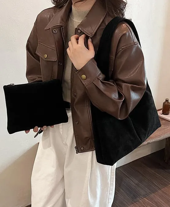 Slouchy Tote Bag Suede Hobo Bag Large Capacity Shoulder Bag Satchel Purse Vintage Underarm Bag Handbag for Women