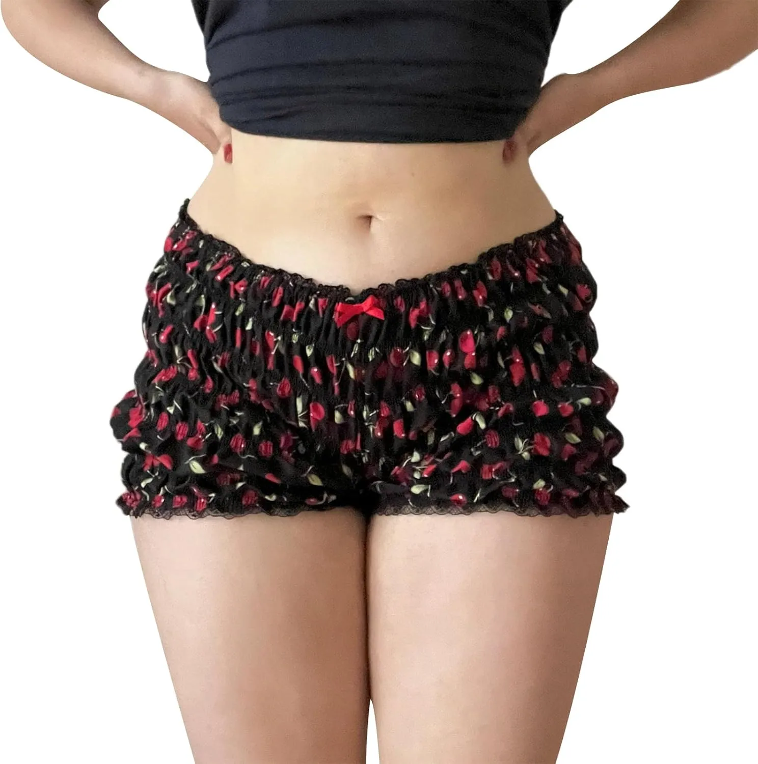 Smocked Boy Shorts for Women Y2K Low Rise Ruffle Frill Micro Bottoms Ruched Lace Bloomers Mini Shorts Pajama Boxers