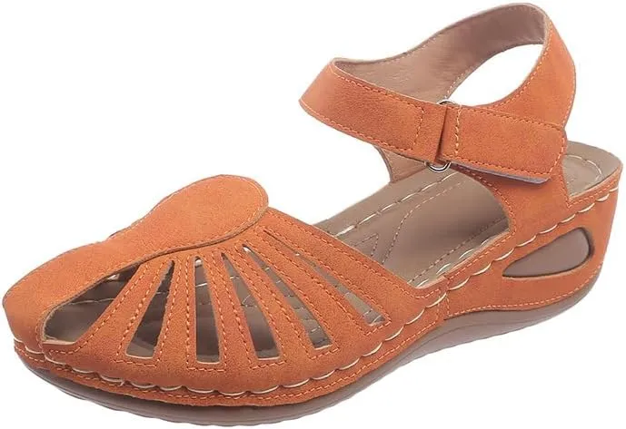 Smoneyful Womens Orthopedic Dressy Summer Sandals Closed Toe Breathable with Arch Support Comfortable Flat Fisherman Style