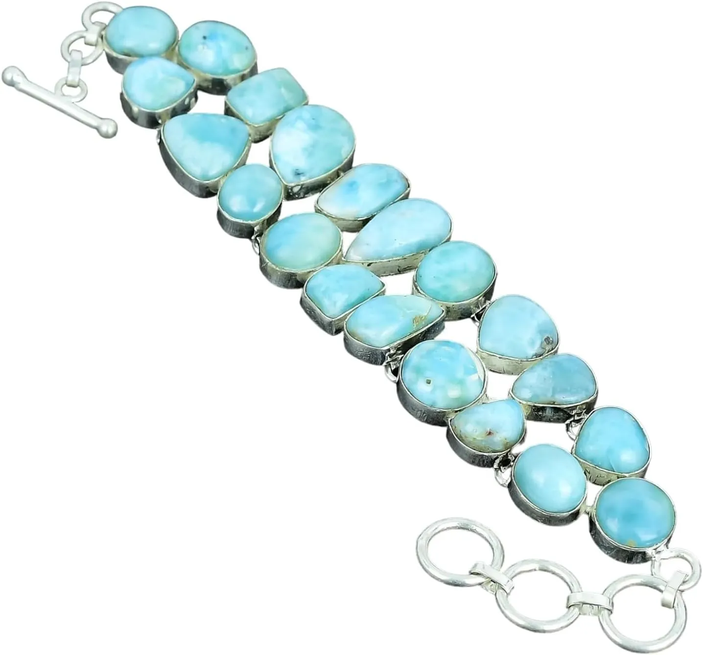 Solid 925 Sterling Silver Larimar Gemstone Bracelet  Natural Blue Larimar Stone, Womens Stretch Silver Bracelet