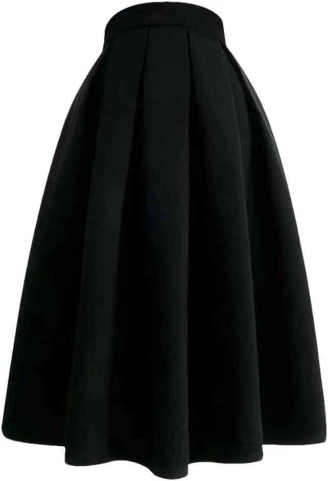 Spring Autumn Black Flower Skirts Womens Jacquard High-Waisted Midi Pleated Skirt