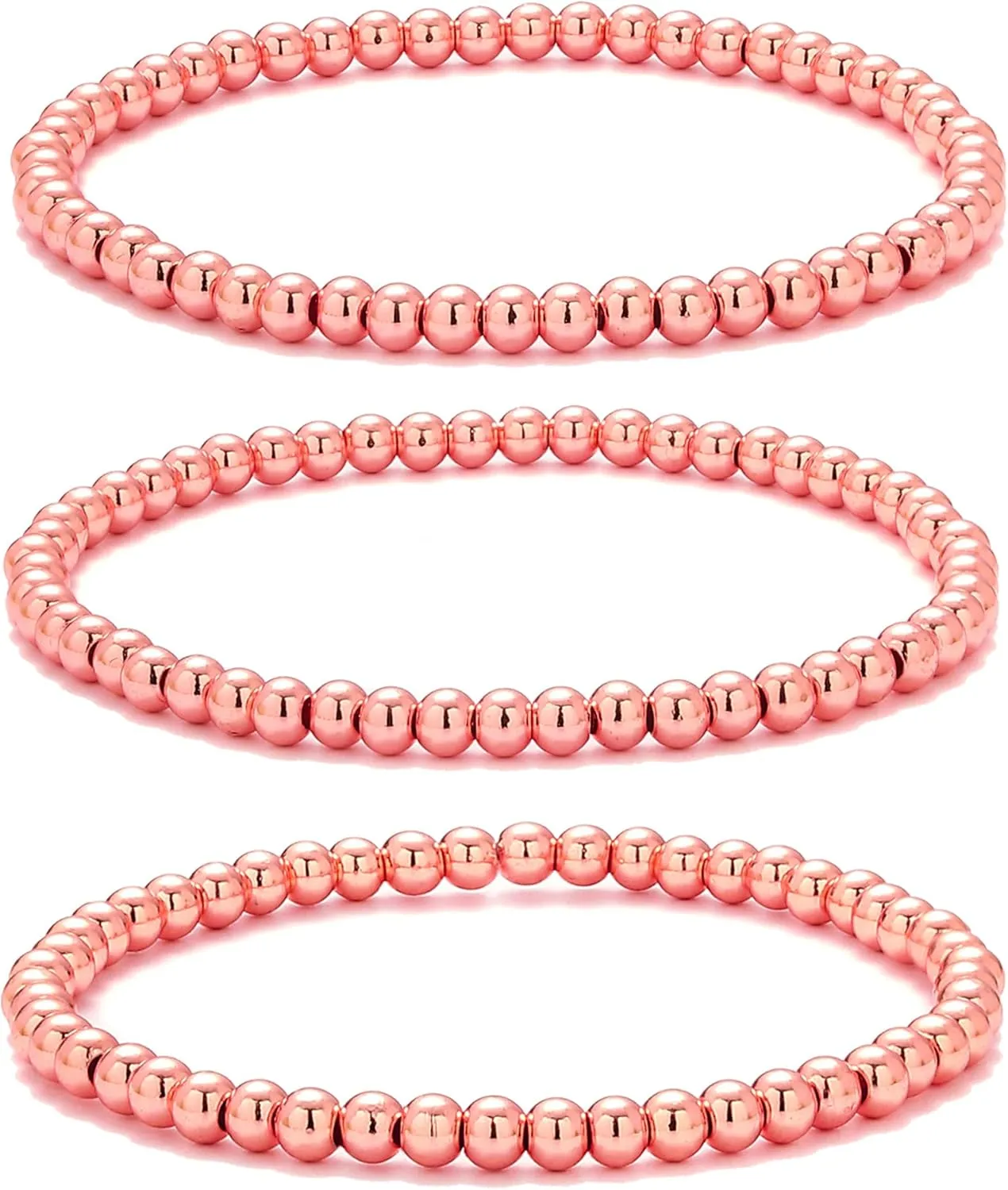 Starain Rose Gold Beaded Bracelets for Women 18K Gold Plated Beaded Ball Stackable Stretch Bracelet Gold Cuff Bangle Set