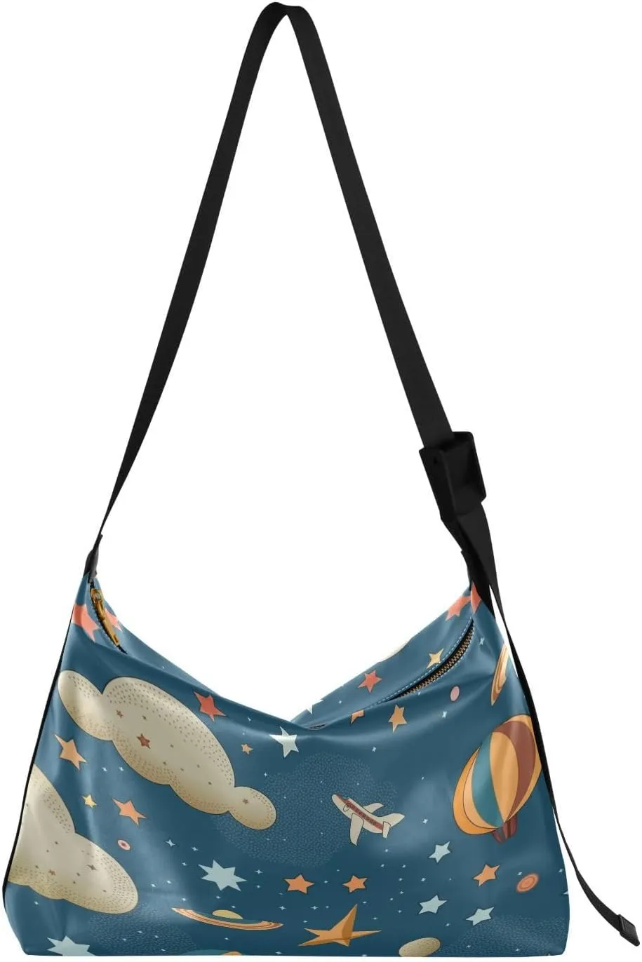 Stars Clouds Balloons Planes Hobo Crossbody Bags for Women Leather Large Shoulder Bag Cross Body Cartoon Trendy Womens Tote Bags Handbag for Travel Shopping