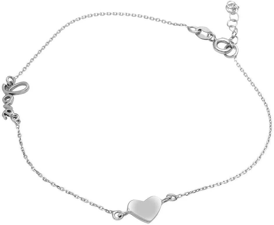 Sterling Silver 925 Heart Anklet Love & Heart Adjustable Ankle Bracelet Women Seashore Jewelry Symbolic Beach Jewelry Gift for her