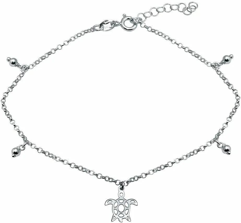 Sterling Silver 925 Turtle Anklet Adorable Sea Life Anklet for Ladies Ocean Animal Jewelry For Women Hanging Charms Ankle Bracelet for her