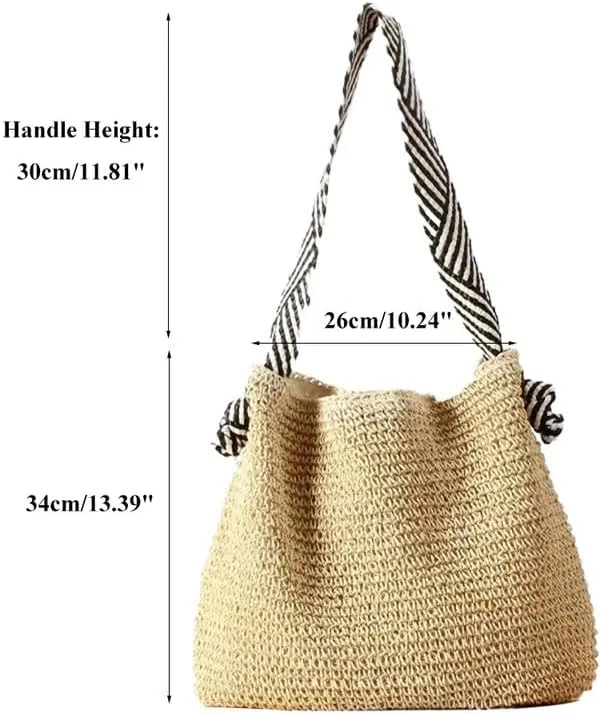 Straw Big Purse Shoulder Tote for Women Summer Beach Shoulder Handbag Straw-Woven Large Hobo Purse for Travel Beige