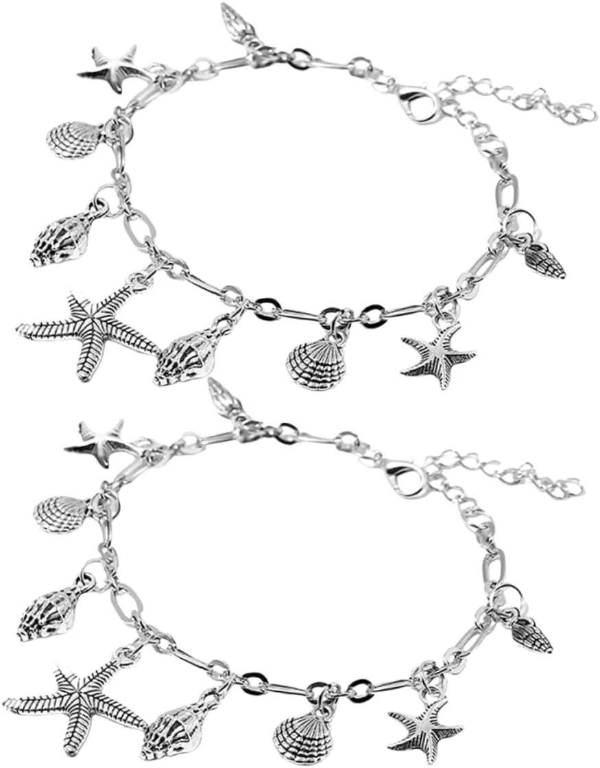 Summer Beach Anklet Set Pcs Mermaid Style Shells Anklets Tassel Beads Charm Bracelets for Women Zinc Alloy Boho Jewelry