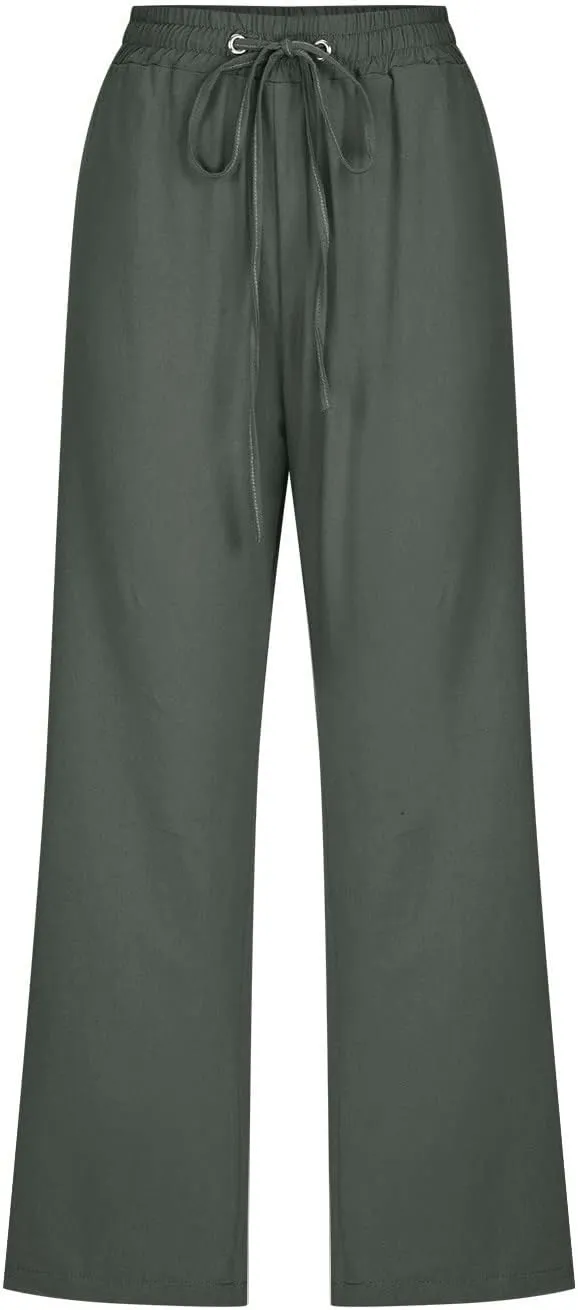 Summer Capri Pants for Women 2025 Drawstring Elastic Trousers Comfy Straight Leg Long Linen Lounge Beach Summer
