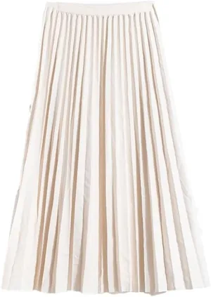 Summer Ladies Pleated Midi Skirt High Waist Solid Casual Mid-Calf Elastic Black Women Long Skirts