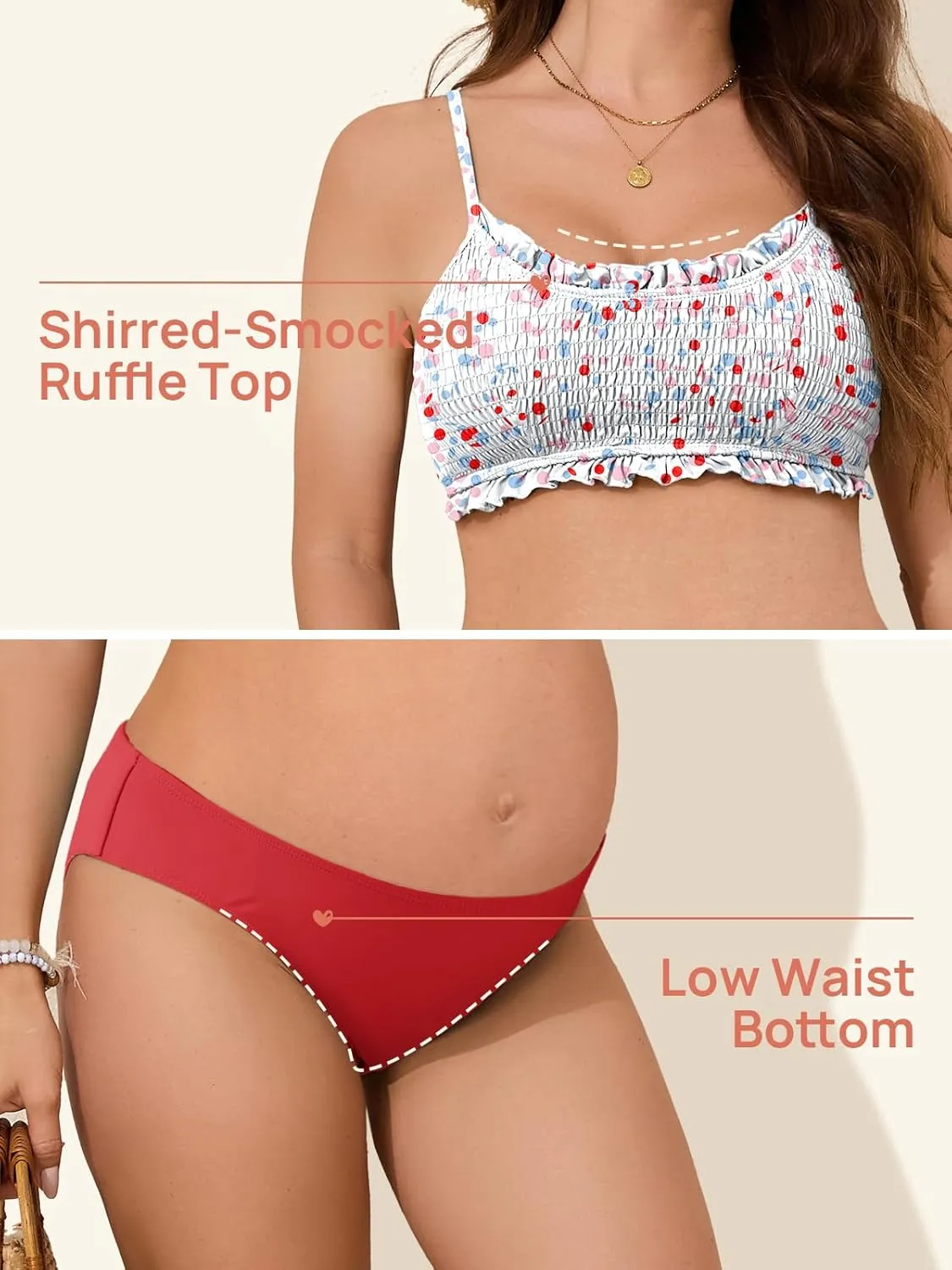 Summer Mae Ruffle Maternity Swimsuit Two-Piece Low Rise Bikini Shirred Smoked Pregnancy Bathing Suit