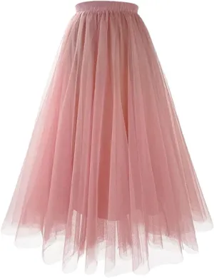 Summer Mesh Tulle Pleated A-Line Skirt Prom Clothes for Women High Waist Blue Midi Tulle Skirts Woman Dance Skirt