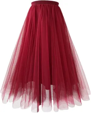 Summer Mesh Tulle Pleated A-Line Skirt Prom Clothes for Women High Waist Blue Midi Tulle Skirts Woman Dance Skirt
