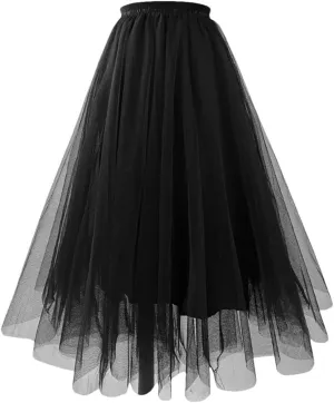 Summer Mesh Tulle Pleated A-Line Skirt Prom Clothes for Women High Waist Blue Midi Tulle Skirts Woman Dance Skirt