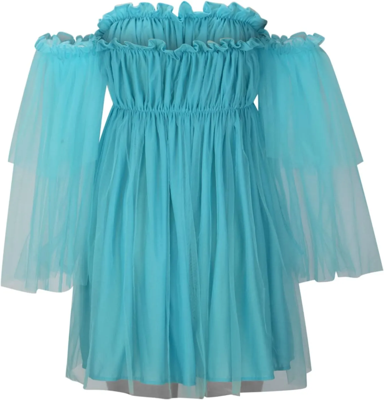 Summer Off The Shoulder Ruffle Mini Dresses for Women Puff Sleeve Backless Swing A-Line Dress Cute Tulle Tutu Dress