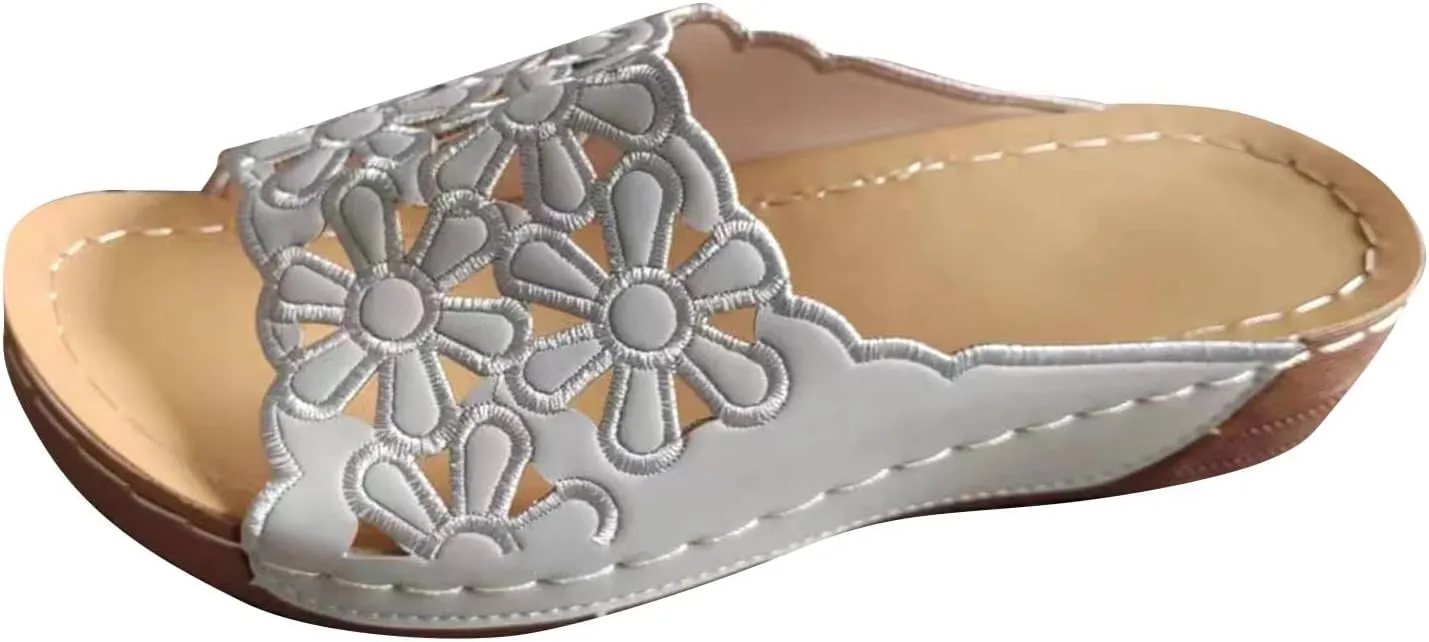 Summer Sandals for Women 2025 Wedge Sandal Dressy Soft Leather Footwear Comfortable Walking Casual Slip on