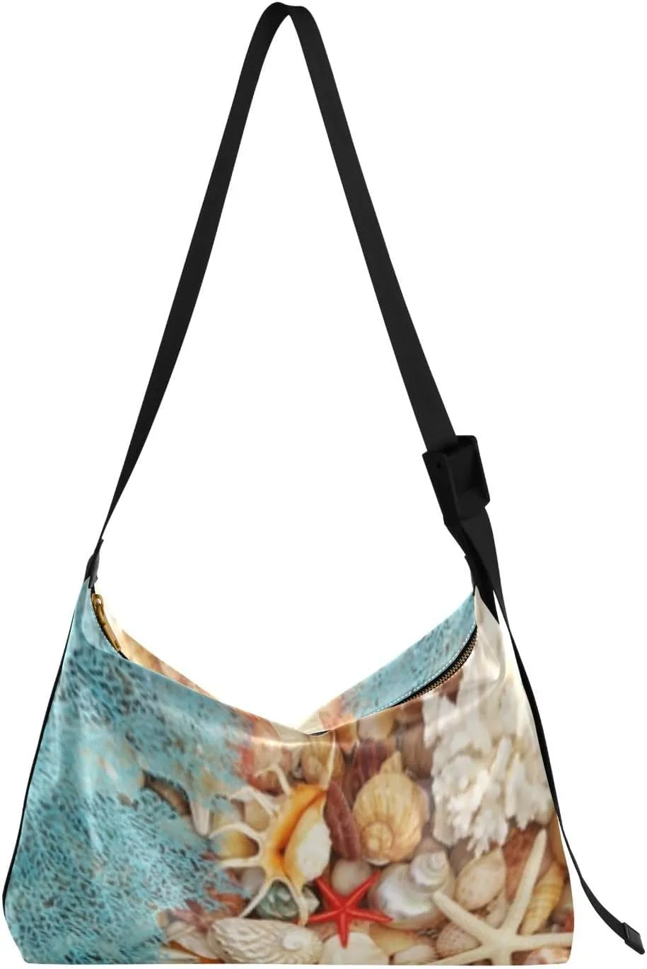 Summer Seashell Starfish Hobo Crossbody Bags for Women Leather Large Shoulder Bag Cross Body Marine Life Trendy Womens Tote Bags Handbag for Travel Shopping