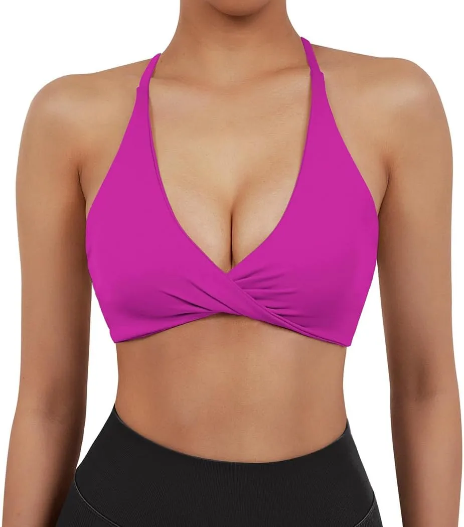SUUKSESS Women 2 Piece Open Back Strappy Sports Bra Pack Twist V Neck Workout Crops