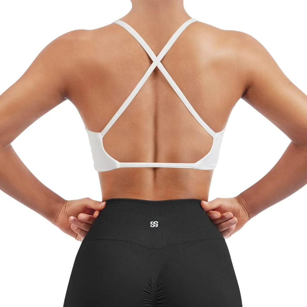 SUUKSESS Women 2 Piece Open Back Strappy Sports Bra Pack Twist V Neck Workout Crops