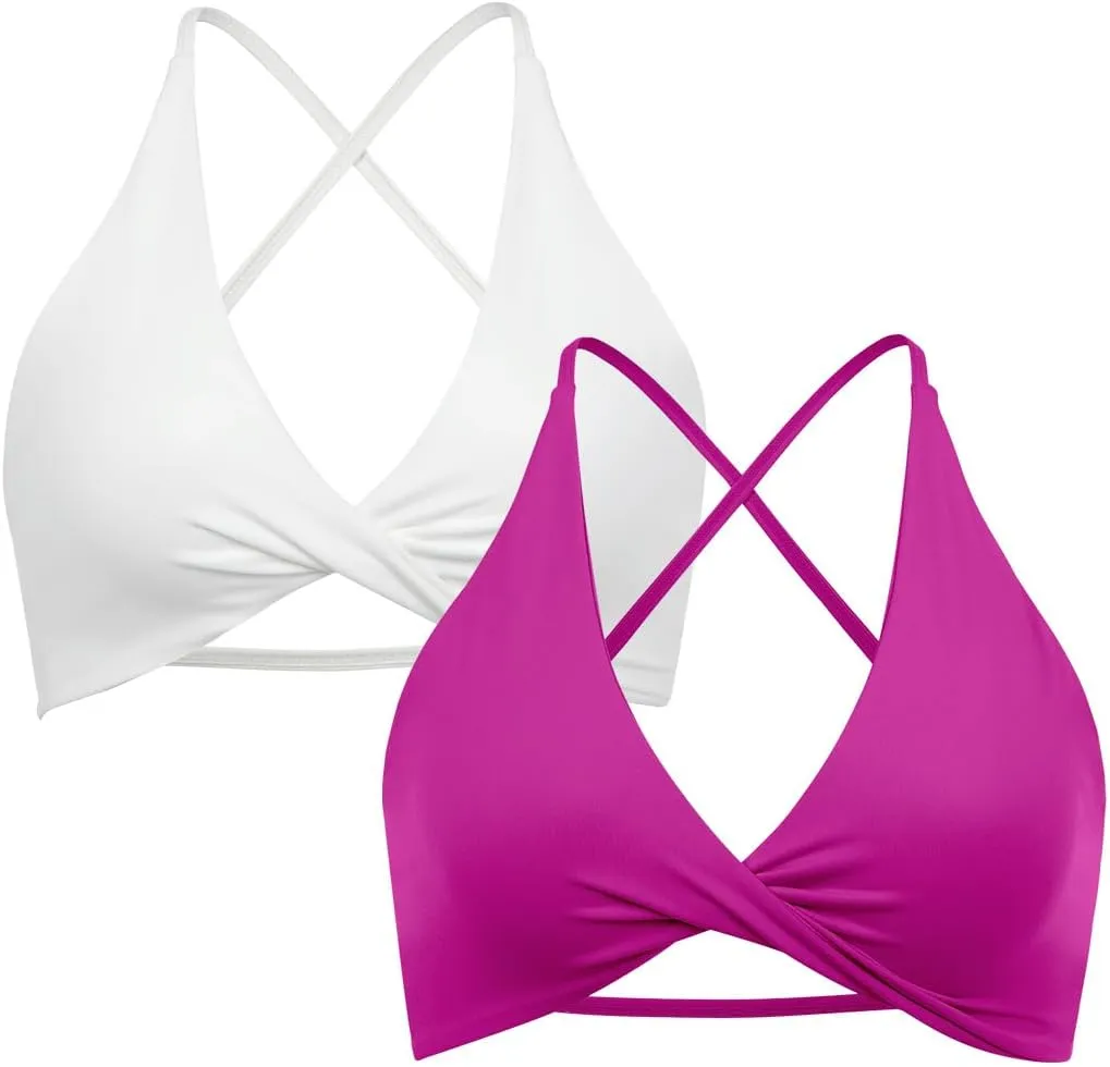 SUUKSESS Women 2 Piece Open Back Strappy Sports Bra Pack Twist V Neck Workout Crops