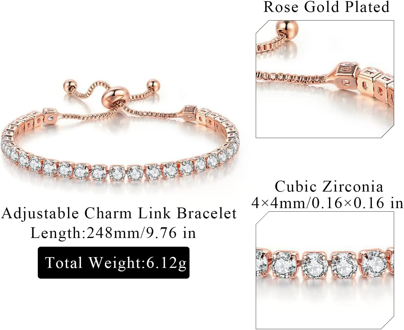 Tennis Bracelets for Women Men Adjustable Charm Link Bracelet 14K Gold Plated Dainty Multicolor Cubic Zircon Bracelets for Teen Girls Crystal Friendship Bracelets Jewelry