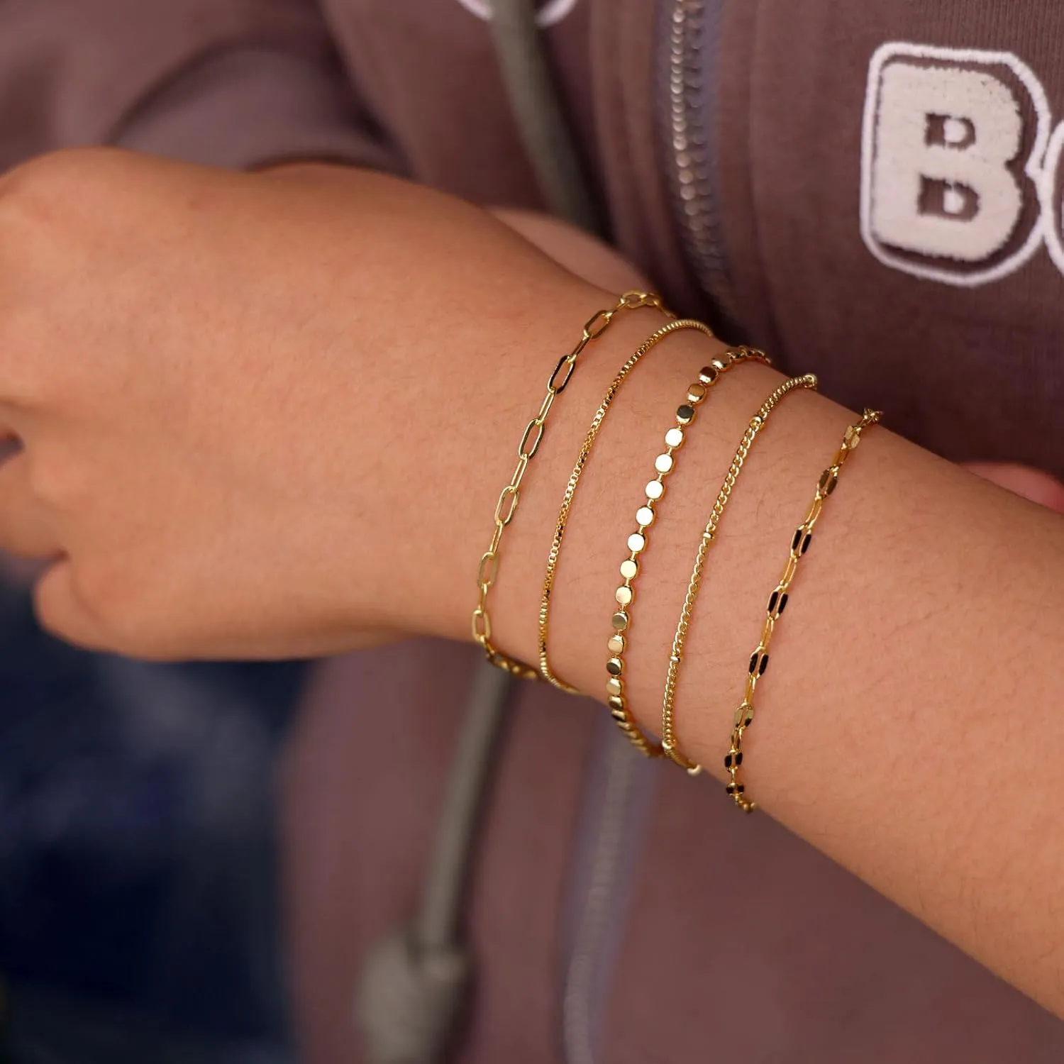 Trendy Gold Bracelets for Women Dainty 14K Gold Plated Stackable Bracelet Minimalist Jewelry Stack Set Waterproof Cuban Link Paperclip Chain Gifts