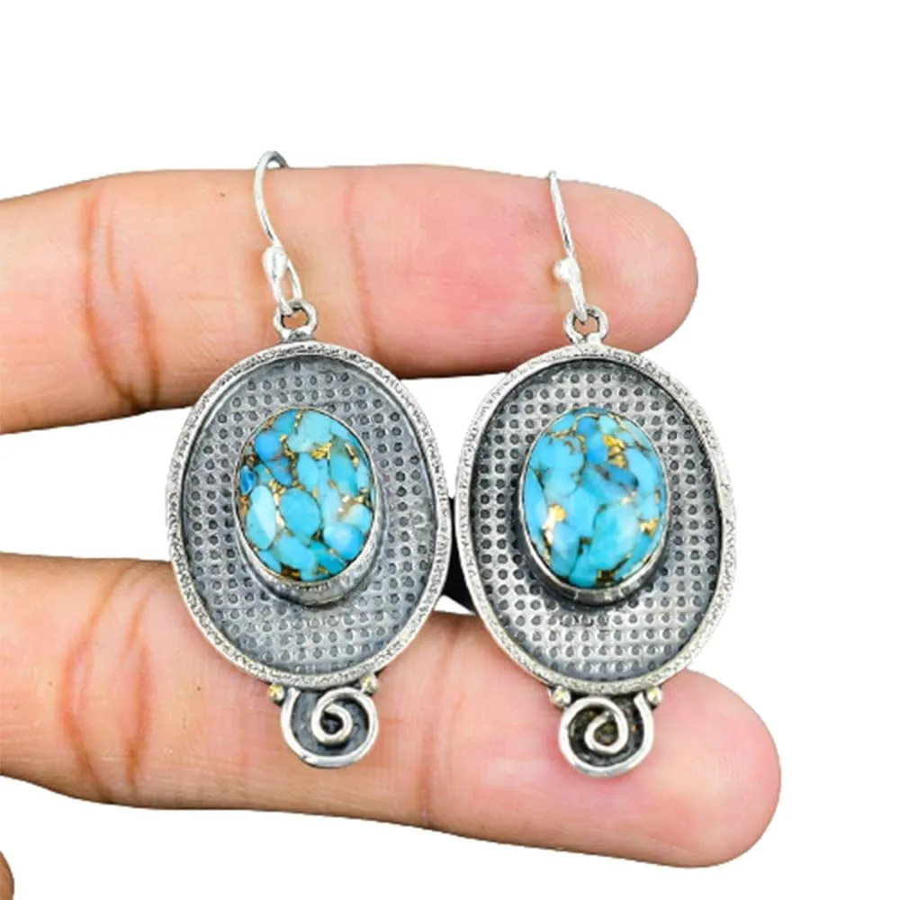 Turquoise Dangle Earring, Handmade Dangle Earring, Statement Earring, Statement Earring, Cocktail Silver Earring, Minimalist Dangle Earring, Fishhook Dangle Women, Christmas Day Gift