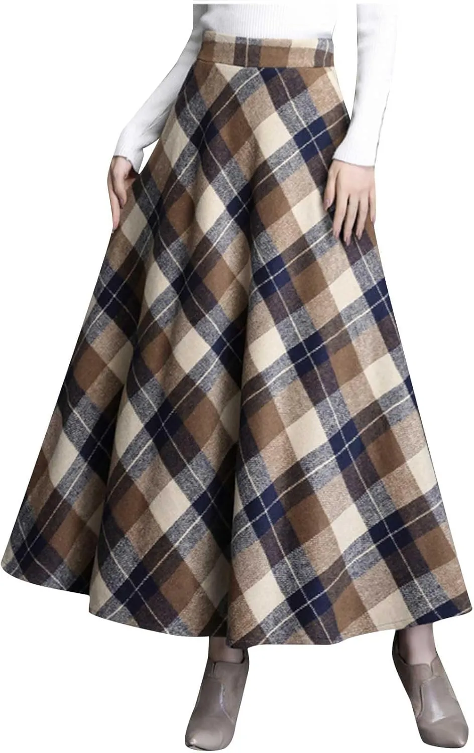 Tweed Skirt for Women High Waisted Pleated A-Line Skirts Stretch Classic Trending Flare Skirts Cute Elegant Skirt