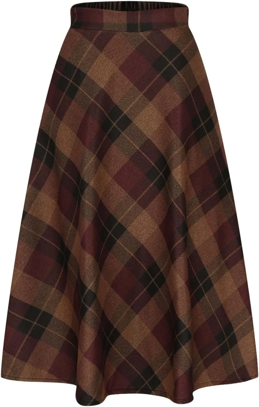Tweed Skirt for Women High Waisted Pleated A-Line Skirts Stretch Classic Trending Flare Skirts Cute Elegant Skirt