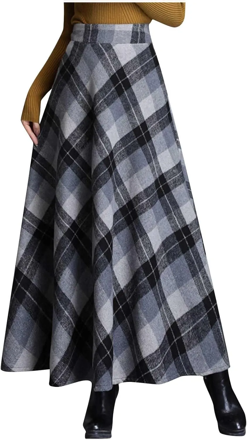 Tweed Skirt for Women High Waisted Pleated A-Line Skirts Stretch Classic Trending Flare Skirts Cute Elegant Skirt