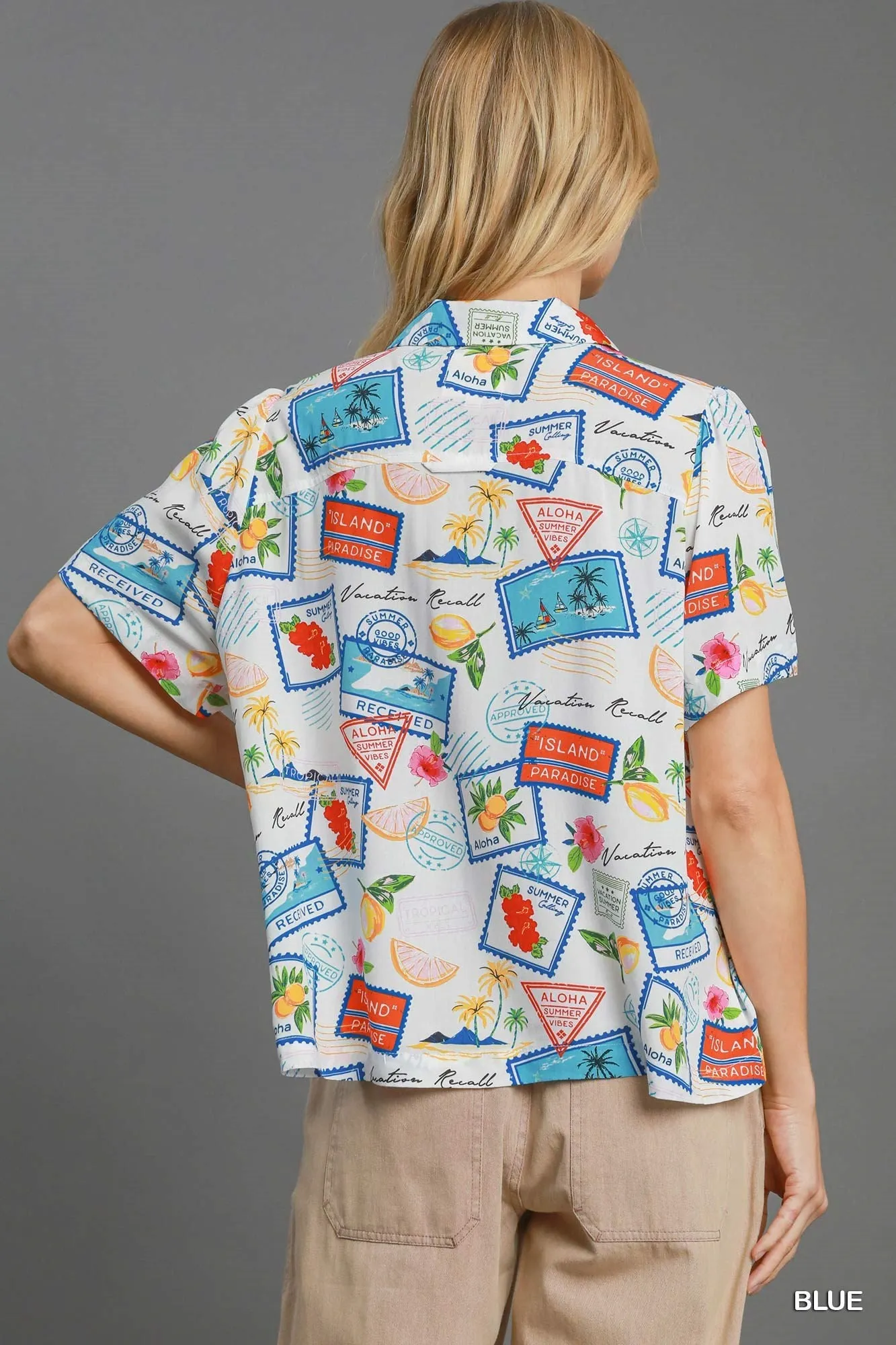 Umgee Tropical Resort Print Button-Down Top