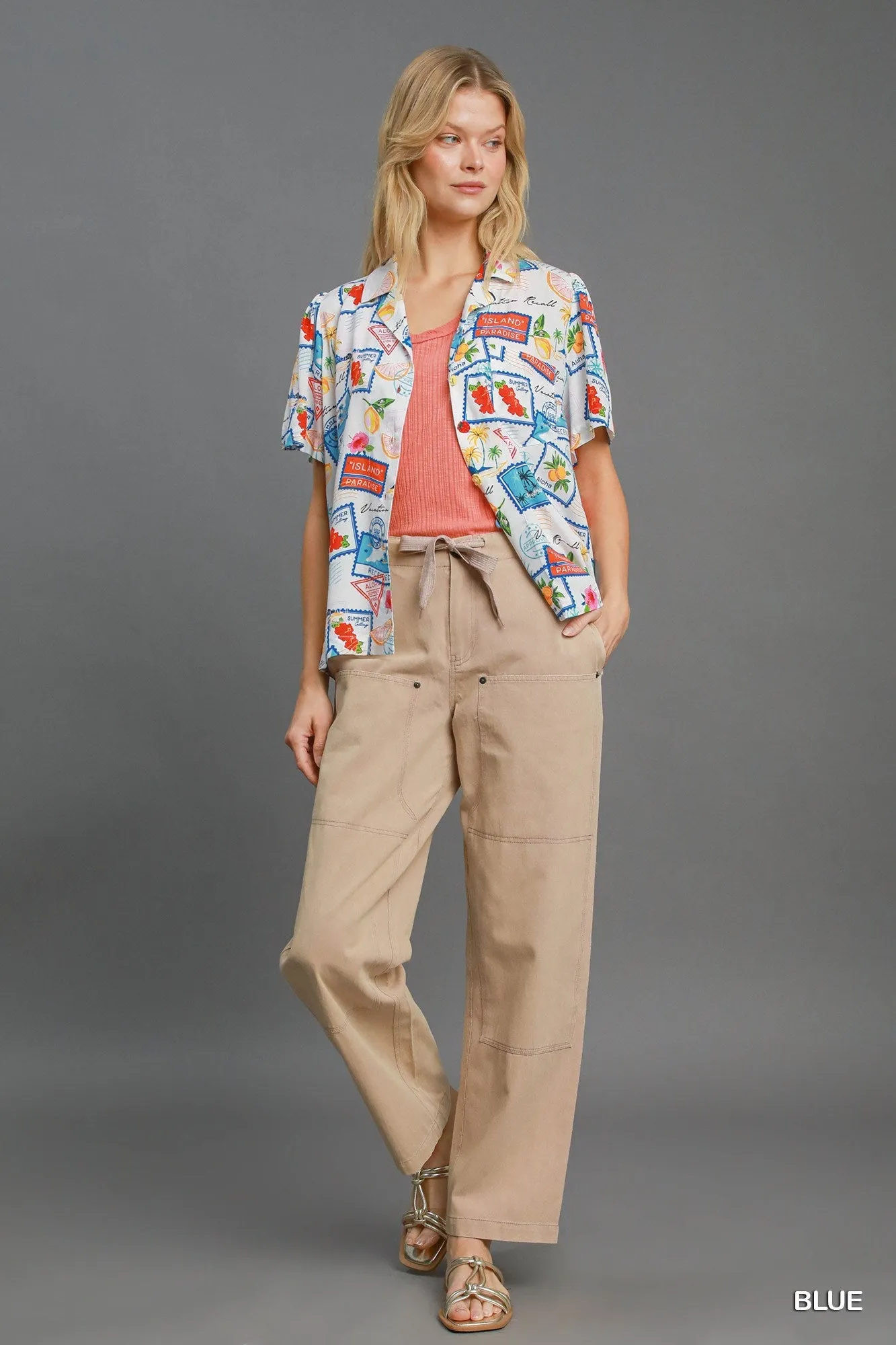 Umgee Tropical Resort Print Button-Down Top