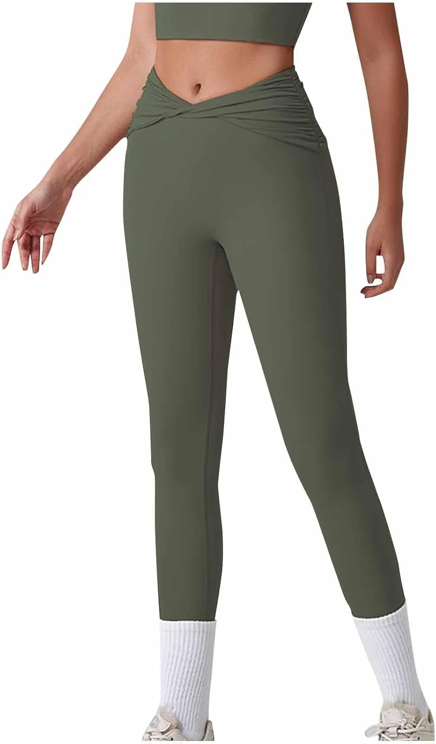 V Cut High Waisted Yoga Pants for Women Solid Color Stretch Slimming Workout Athletic Leggings Skinny Gym Trousers