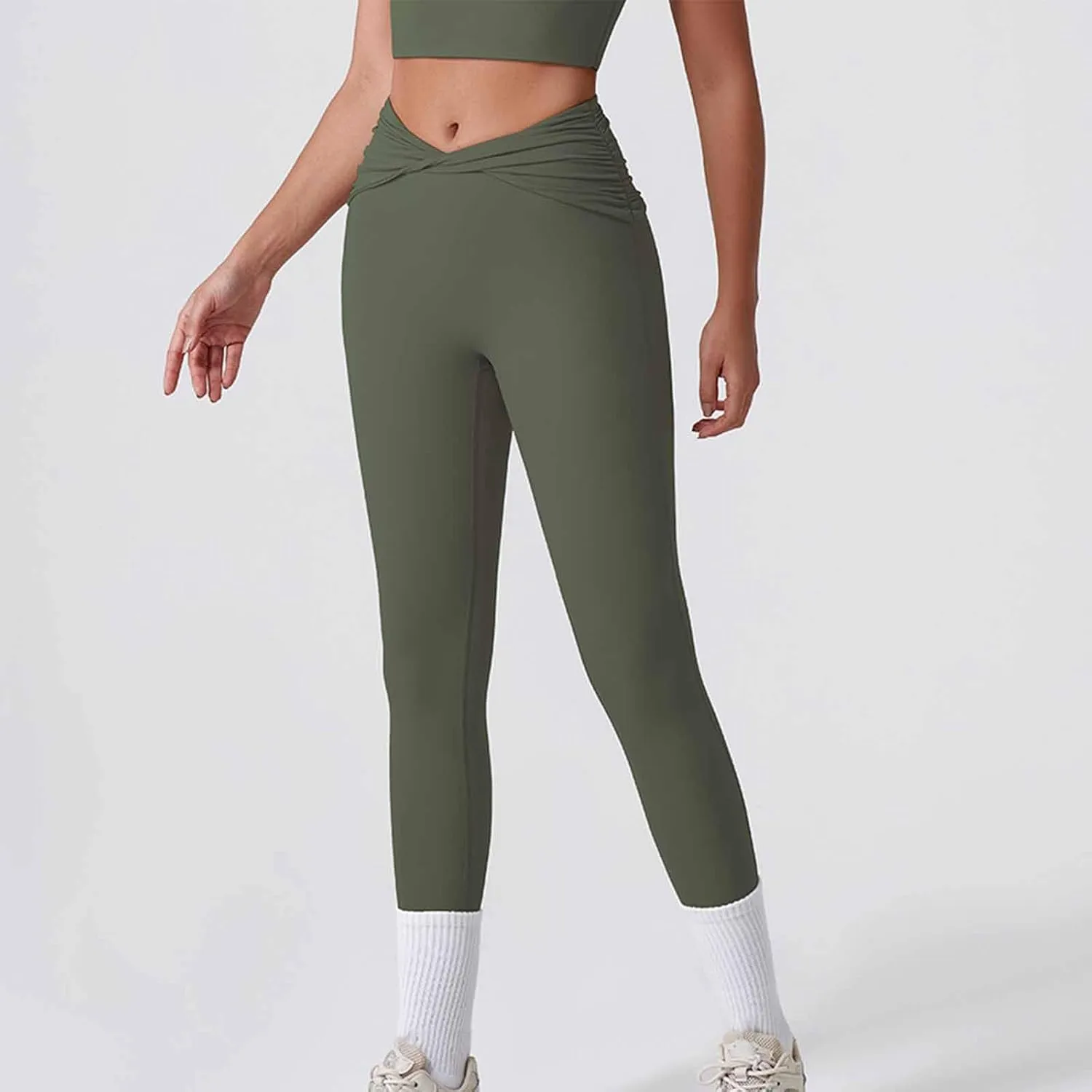 V Cut High Waisted Yoga Pants for Women Solid Color Stretch Slimming Workout Athletic Leggings Skinny Gym Trousers