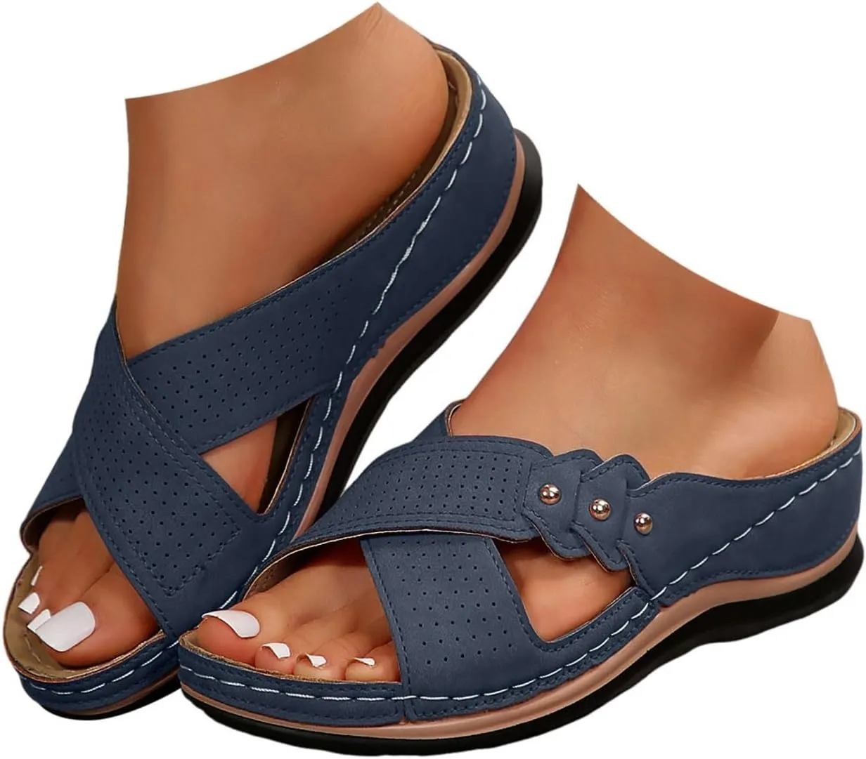 Vacation Sandals for Women Dressy Soft Sole Wedge Sandals Open Toe Orthopedic Slippers Slip On Beach Summer Shoes