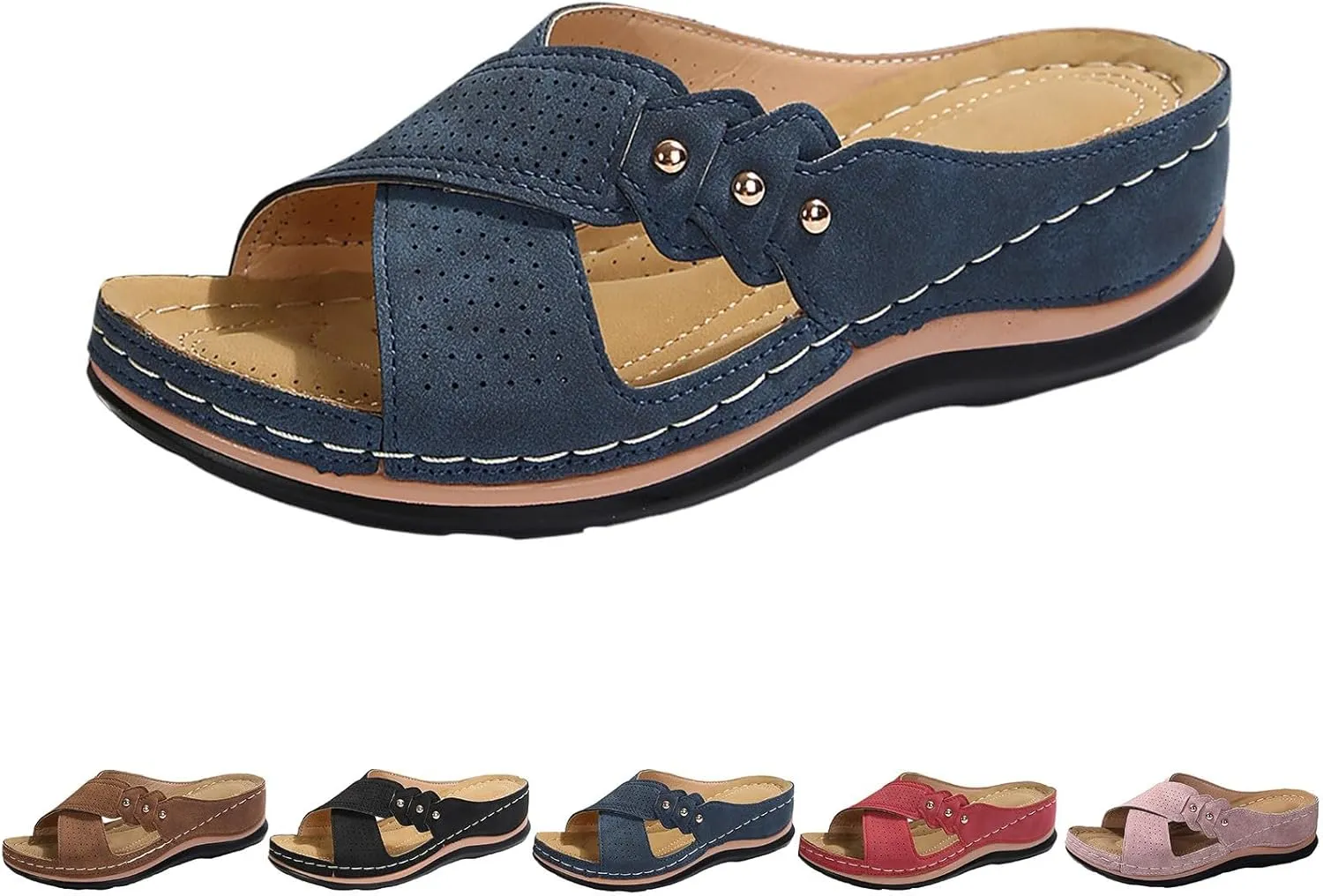 Vacation Sandals for Women Dressy Soft Sole Wedge Sandals Open Toe Orthopedic Slippers Slip On Beach Summer Shoes