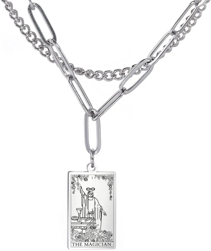 Vintage Double Layer Tarot Necklace The Major Arcana Pagan Astrology Talisman Pendants Good Luck Amulet Esotericism Jewelry Gift