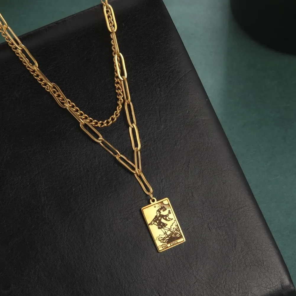 Vintage Double Layer Tarot Necklace The Major Arcana Pagan Astrology Talisman Pendants Good Luck Amulet Esotericism Jewelry Gift