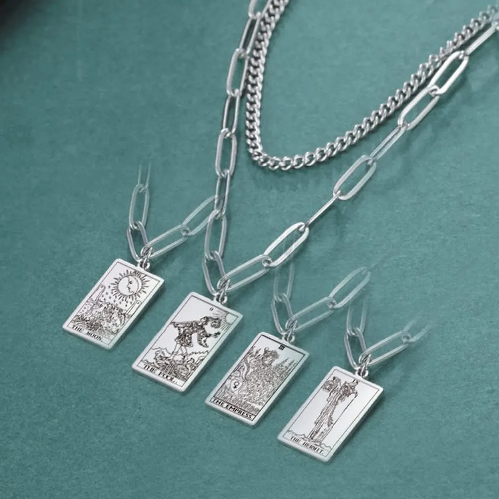 Vintage Double Layer Tarot Necklace The Major Arcana Pagan Astrology Talisman Pendants Good Luck Amulet Esotericism Jewelry Gift