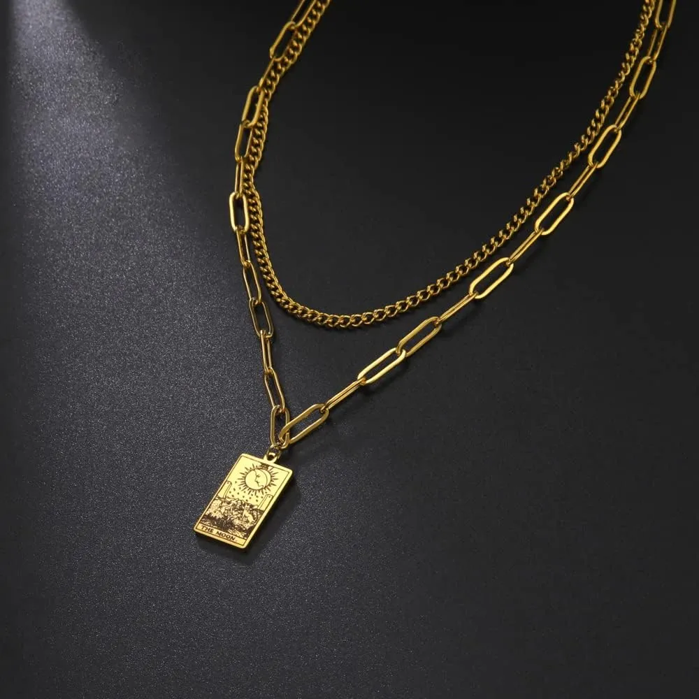Vintage Double Layer Tarot Necklace The Major Arcana Pagan Astrology Talisman Pendants Good Luck Amulet Esotericism Jewelry Gift