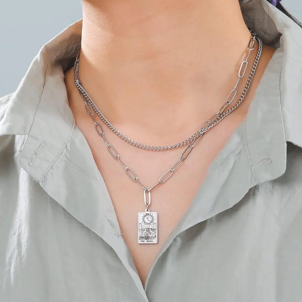 Vintage Double Layer Tarot Necklace The Major Arcana Pagan Astrology Talisman Pendants Good Luck Amulet Esotericism Jewelry Gift