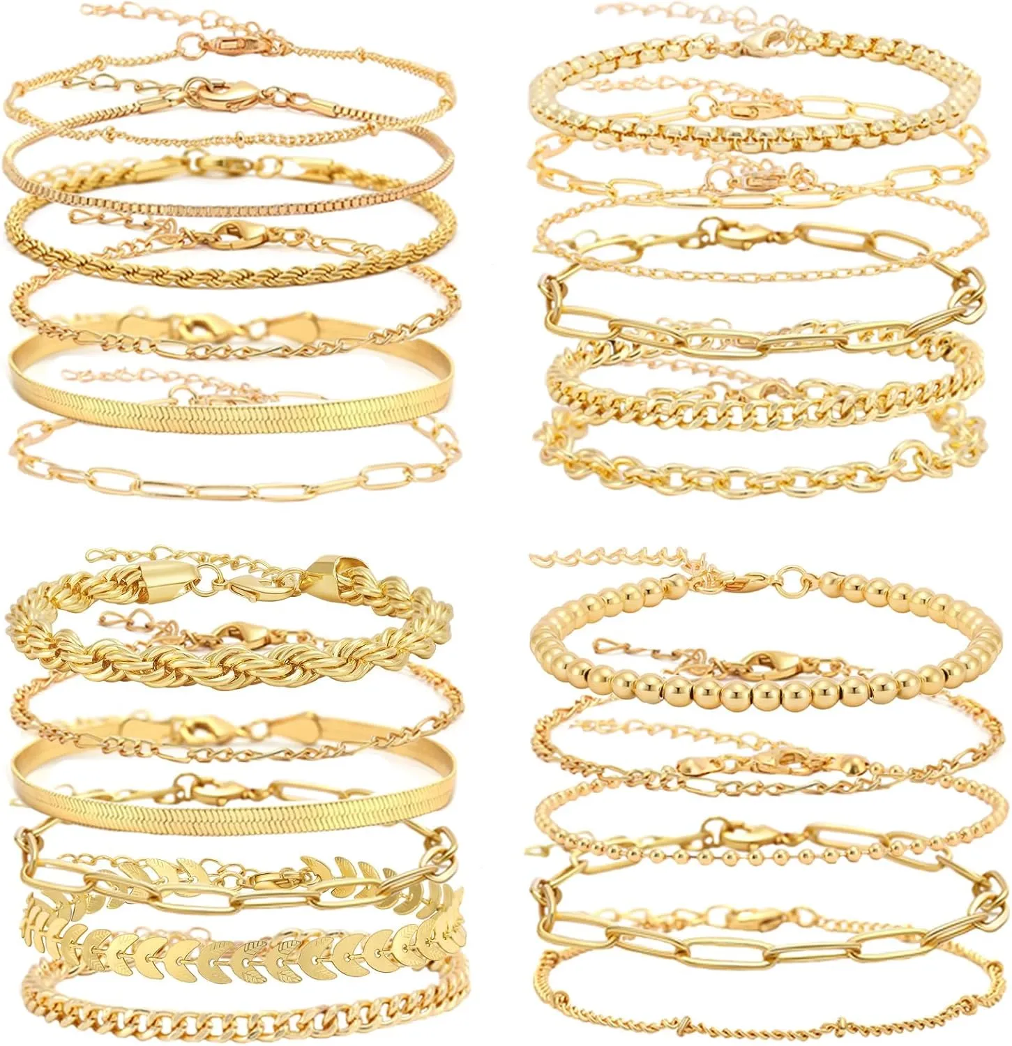 WAINIS 23PCS Gold Chain Bracelet Sets for Women Trendy 14K Gold Plated Dainty Link Paperclip Bracelets Stake Adjustable Layered Metal Link Bracelet Set Fashion Jewelry Adjustable 6.8" 2"