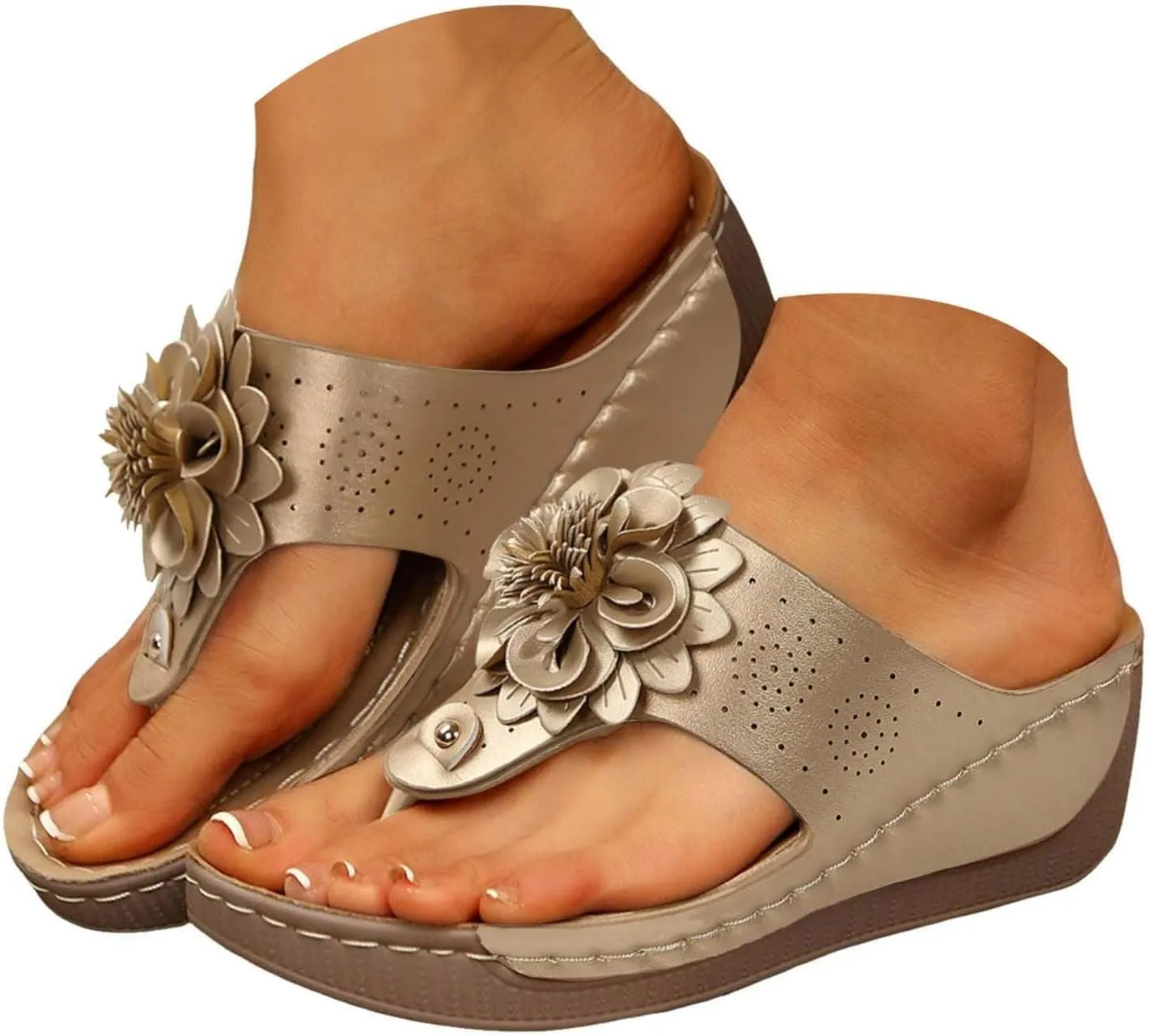 Wedge Sandals for Women Flower Flip Flops Women's Orthopedic Flip-Flops Slides Indoor Wedge Walking Slippers