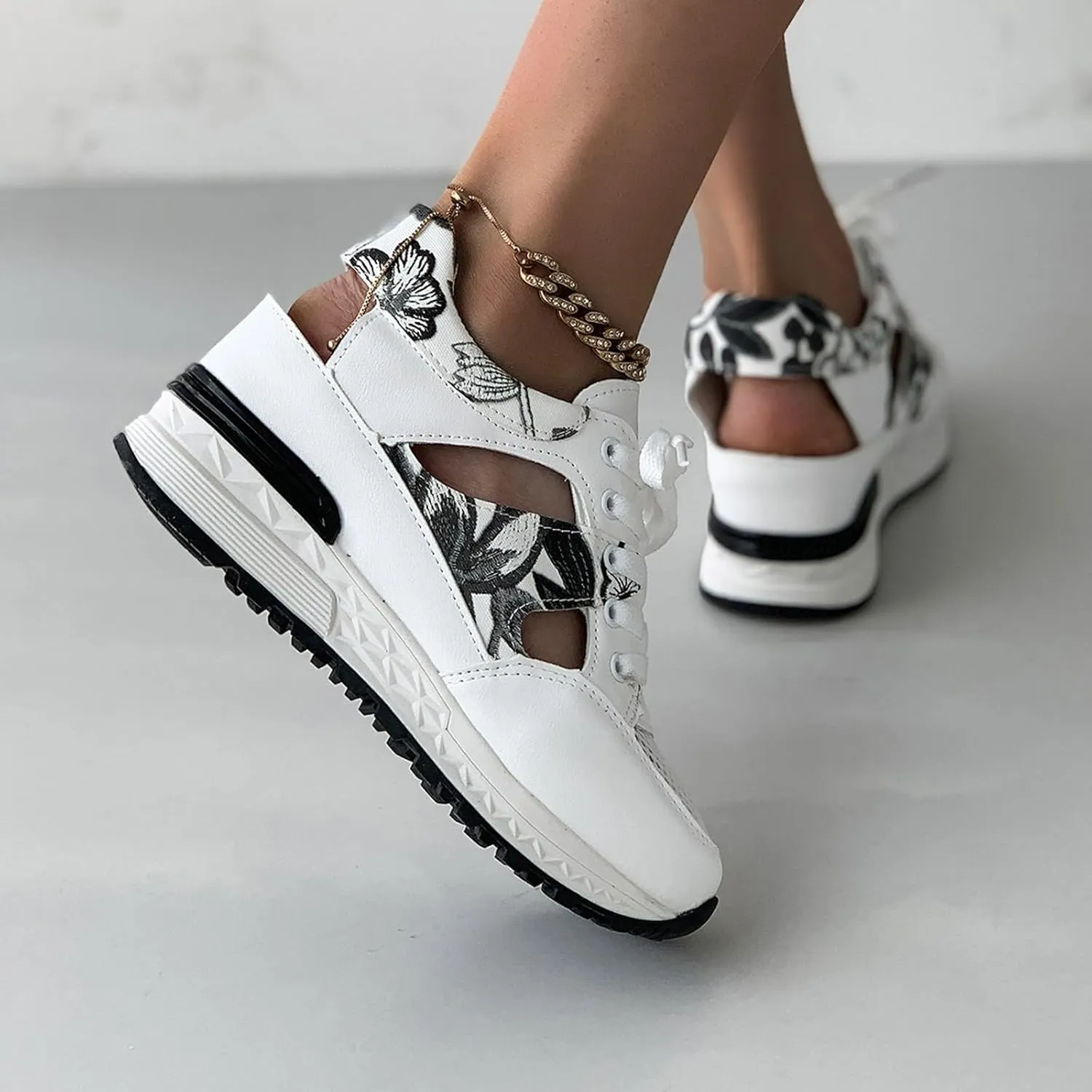 Wedge Sandals for Women Lace-Up Sneakers Hollow Out Breathable Mesh Non-Slip Summer Shoes Summer Sport Walking