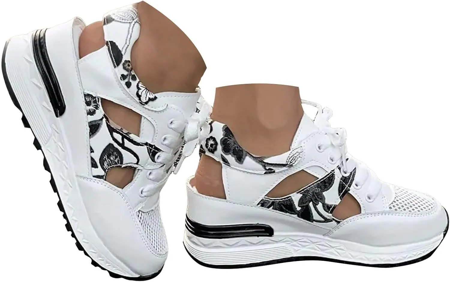 Wedge Sandals for Women Lace-Up Sneakers Hollow Out Breathable Mesh Non-Slip Summer Shoes Summer Sport Walking