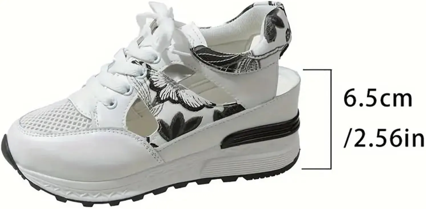 Wedge Sandals for Women Lace-Up Sneakers Hollow Out Breathable Mesh Non-Slip Summer Shoes Summer Sport Walking