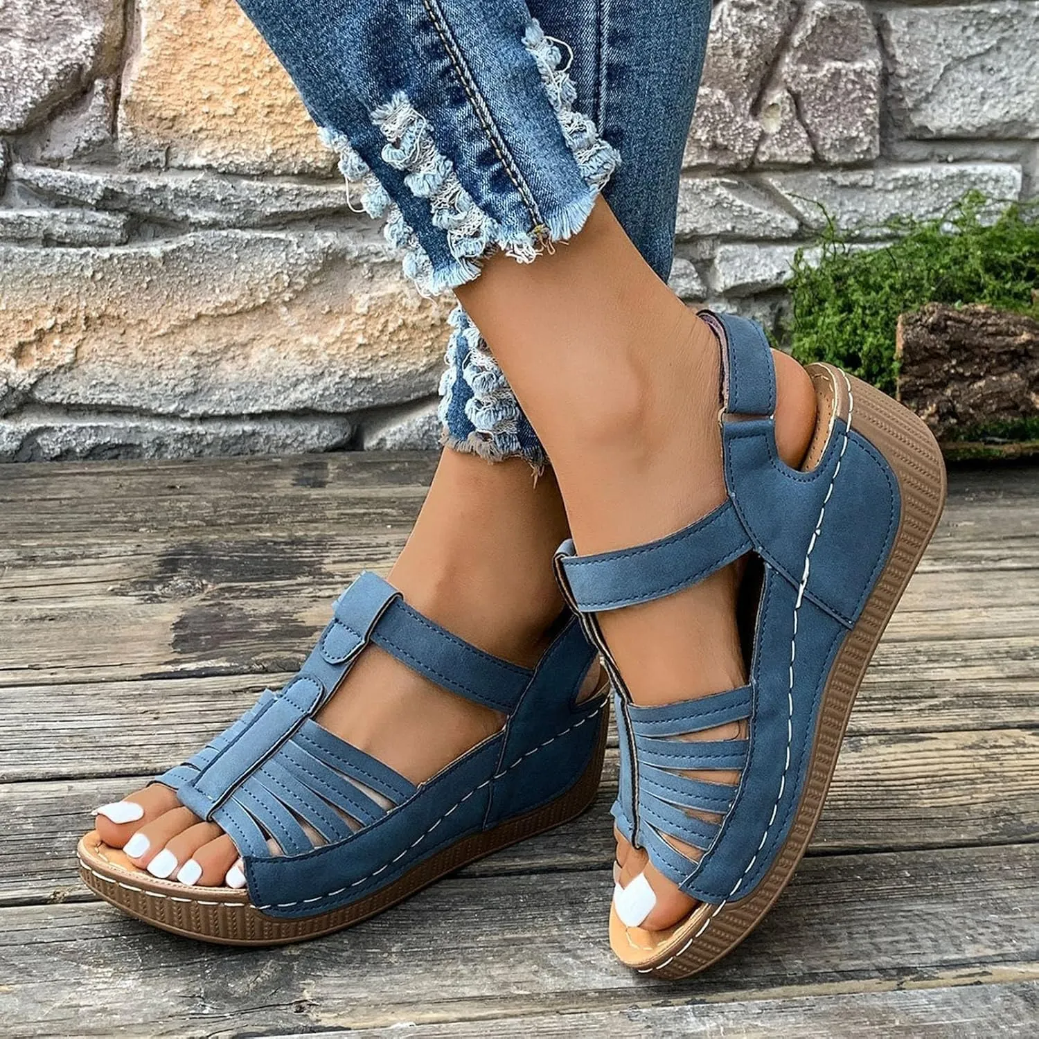 Wedge Shoes Womens Summer Dressy Orthopedic Sandals Open Toe Roman Wedges Platform Ankle Strap Ladies Sandals 2025