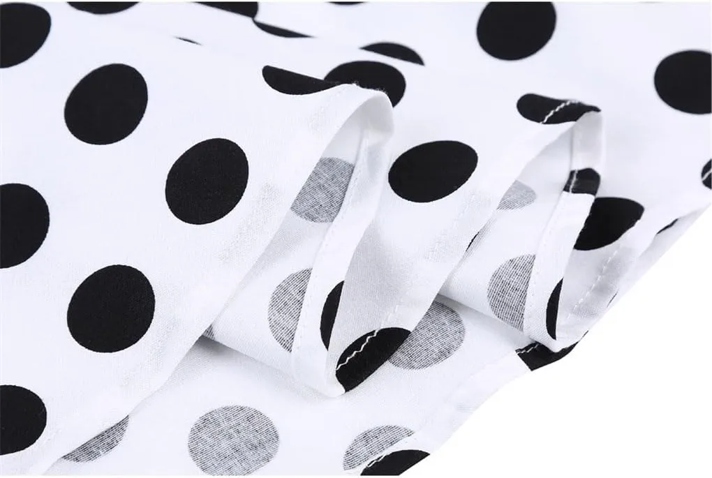 Woman Polka Dot Tunic Skirt High Waist Pleated Midi Skirt Summer Swing Holiday Umbrella Skirt